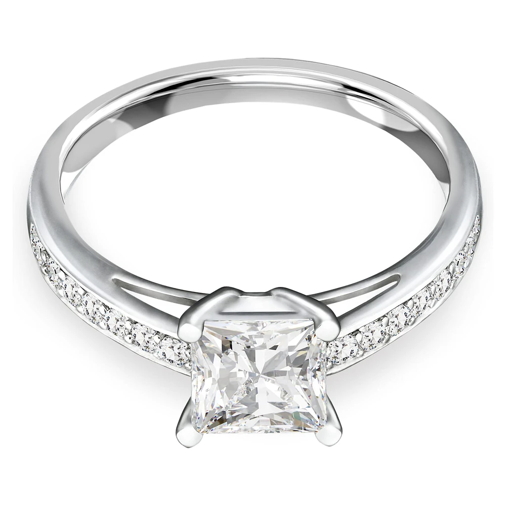 Attract ring, Pavé, White, Rhodium plated by SWAROVSKI