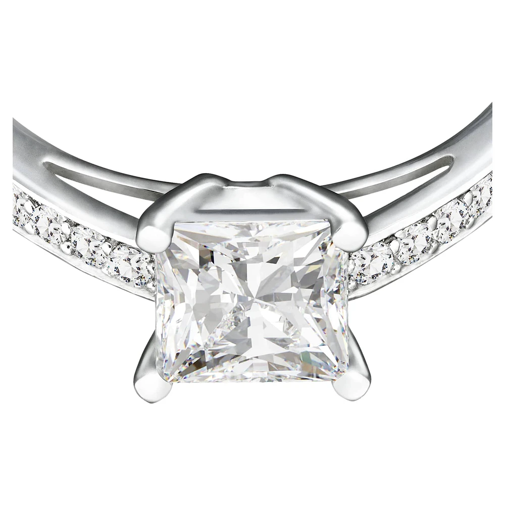 Attract ring, Pavé, White, Rhodium plated by SWAROVSKI