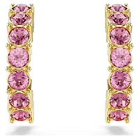 Mini Hoop hoop earrings, Round cut, Pink, Gold-tone plated by SWAROVSKI