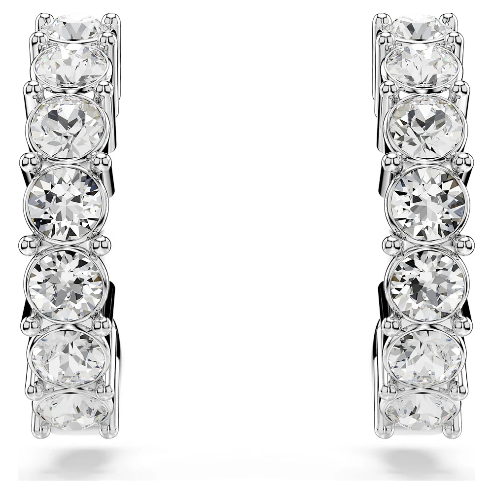 Mini Hoop hoop earrings, Round cut, White, Rhodium plated by SWAROVSKI