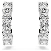 Mini Hoop hoop earrings, Round cut, White, Rhodium plated by SWAROVSKI