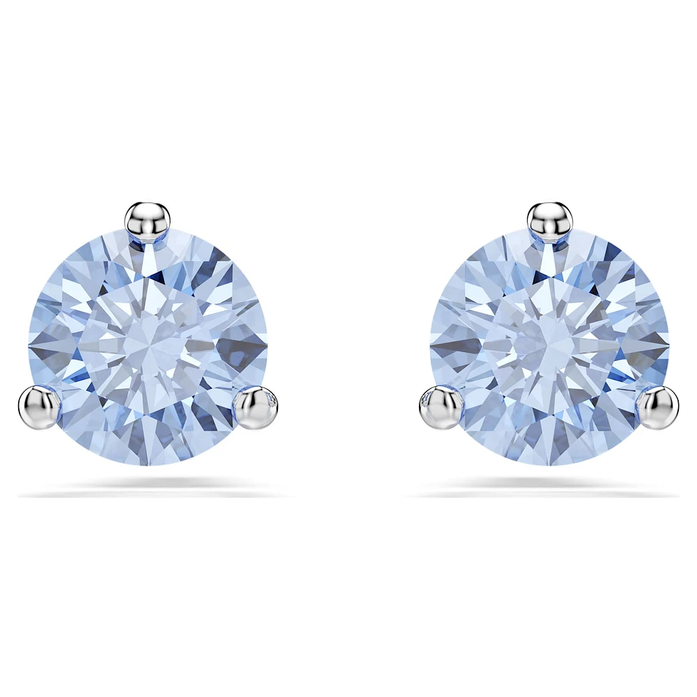 Solitaire stud earrings, Light blue, Rhodium plated by SWAROVSKI