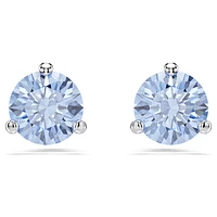 Solitaire stud earrings, Light blue, Rhodium plated by SWAROVSKI