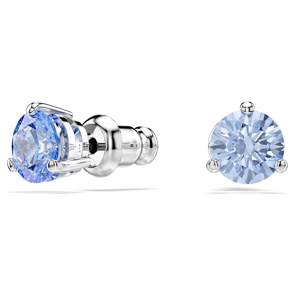 Solitaire stud earrings, Light blue, Rhodium plated by SWAROVSKI