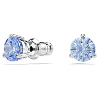Solitaire stud earrings, Light blue, Rhodium plated by SWAROVSKI