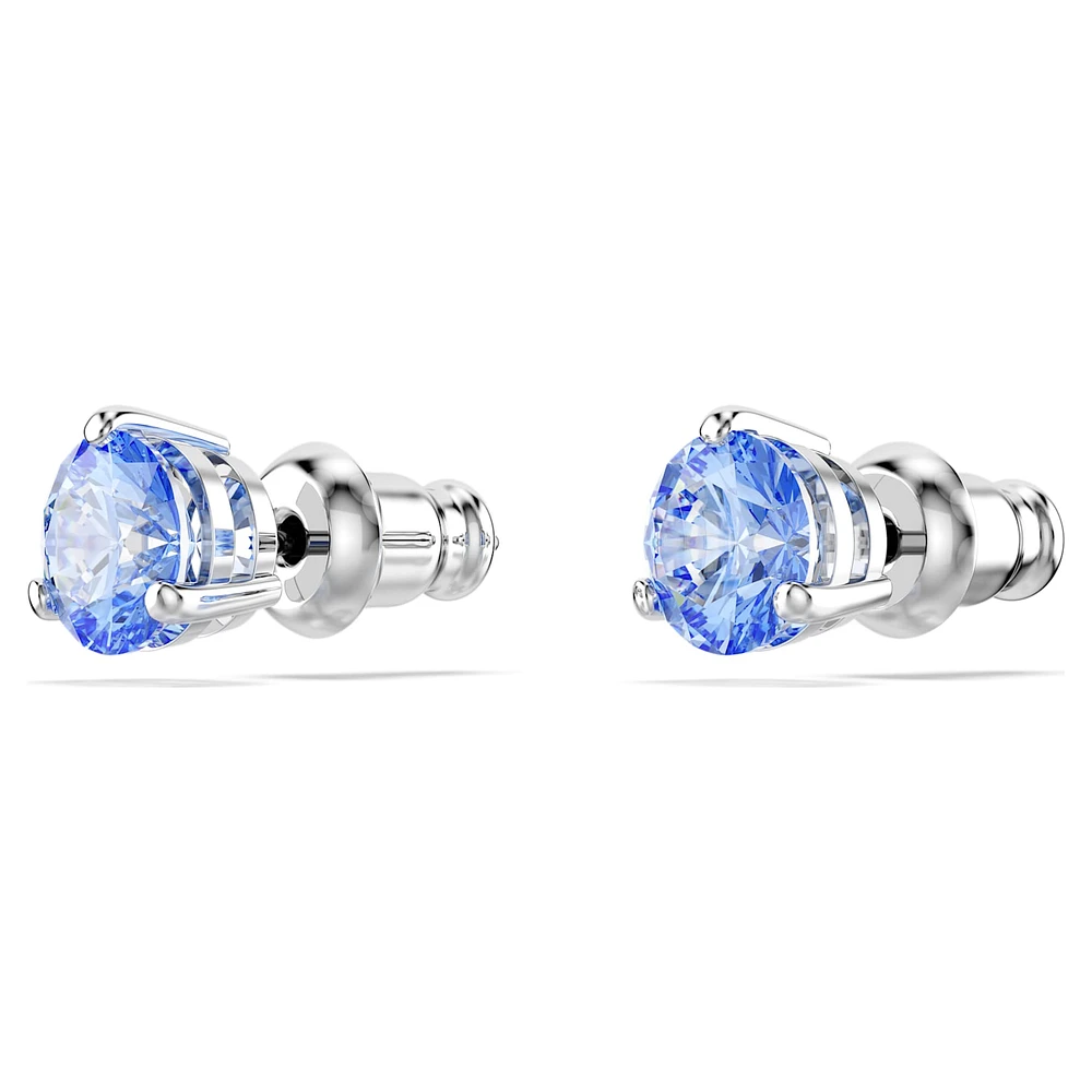 Solitaire stud earrings, Light blue, Rhodium plated by SWAROVSKI