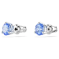 Solitaire stud earrings, Light blue, Rhodium plated by SWAROVSKI