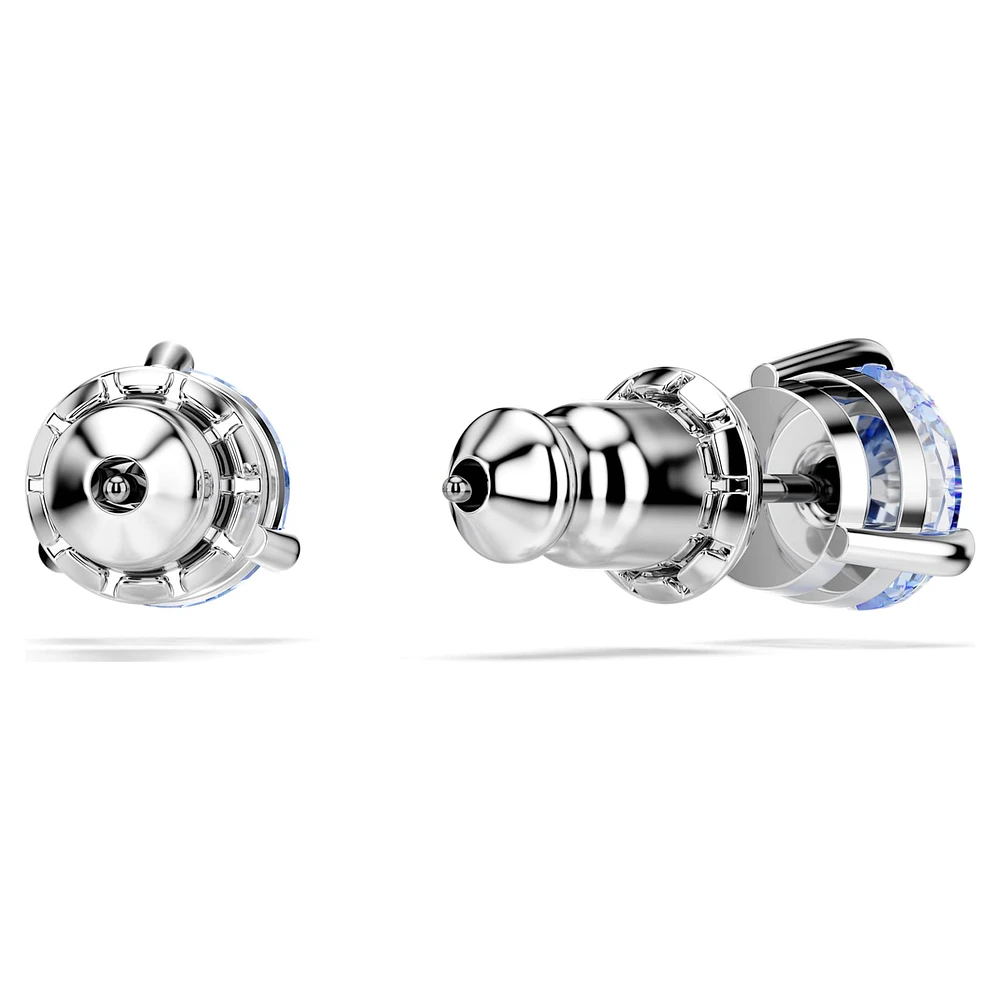 Solitaire stud earrings, Light blue, Rhodium plated by SWAROVSKI