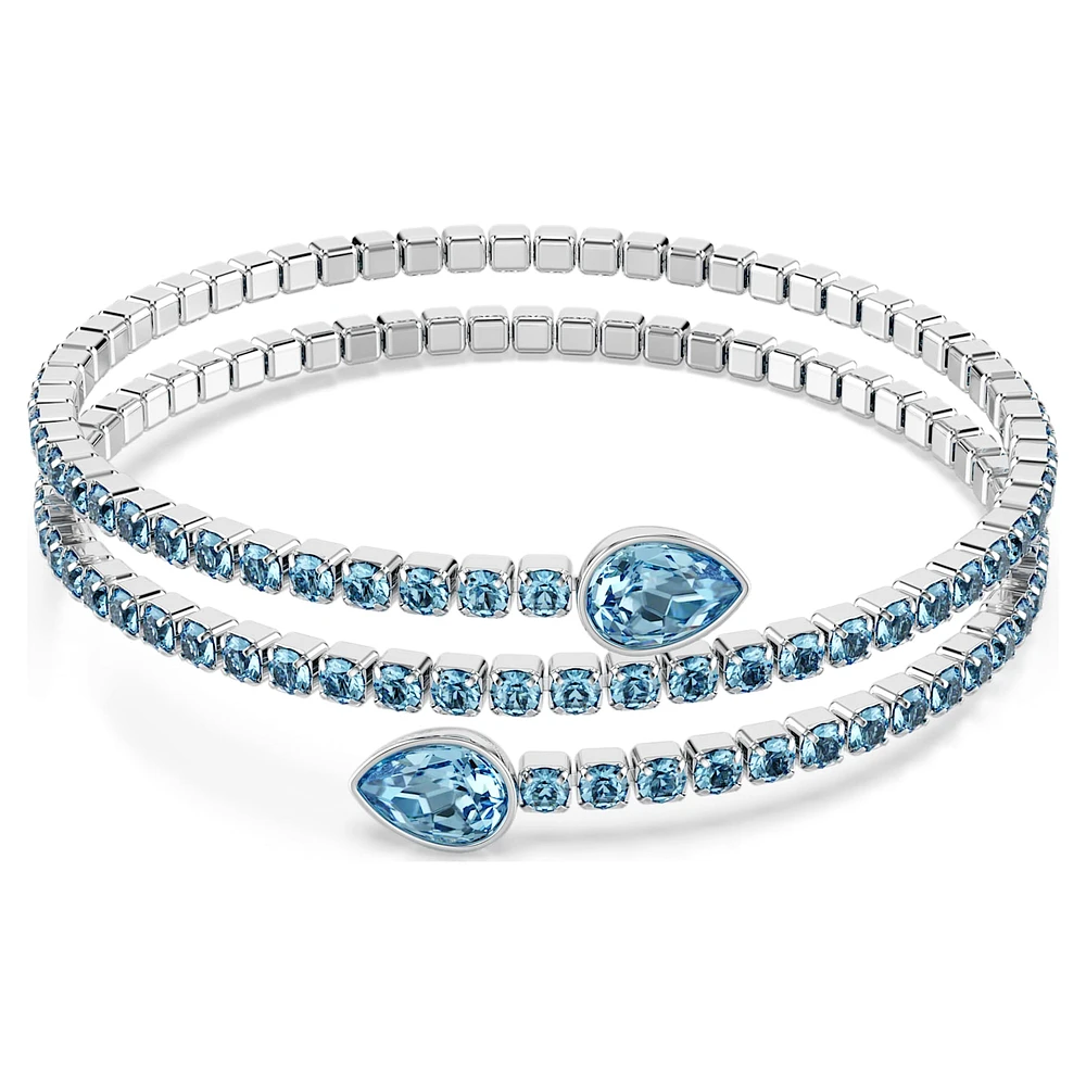 Twisty cuff, Mixed cuts, Blue, Rhodium plated by SWAROVSKI