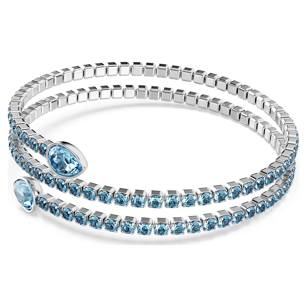 Twisty cuff, Mixed cuts, Blue, Rhodium plated by SWAROVSKI