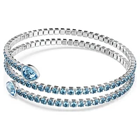 Twisty cuff, Mixed cuts, Blue, Rhodium plated by SWAROVSKI