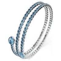 Twisty cuff, Mixed cuts, Blue, Rhodium plated by SWAROVSKI