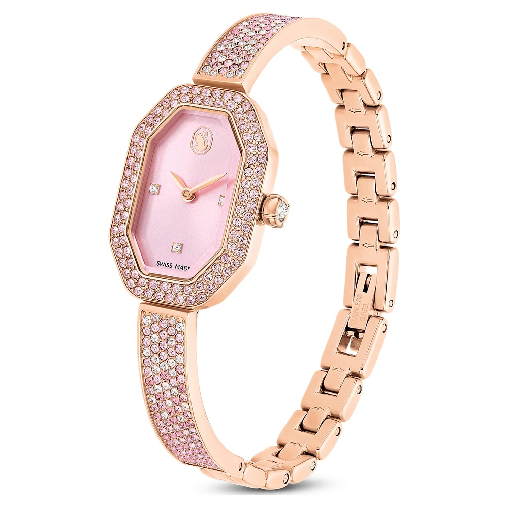 Dextera bangle watch, Swiss Made, Pink, Rose gold-tone plated by SWAROVSKI