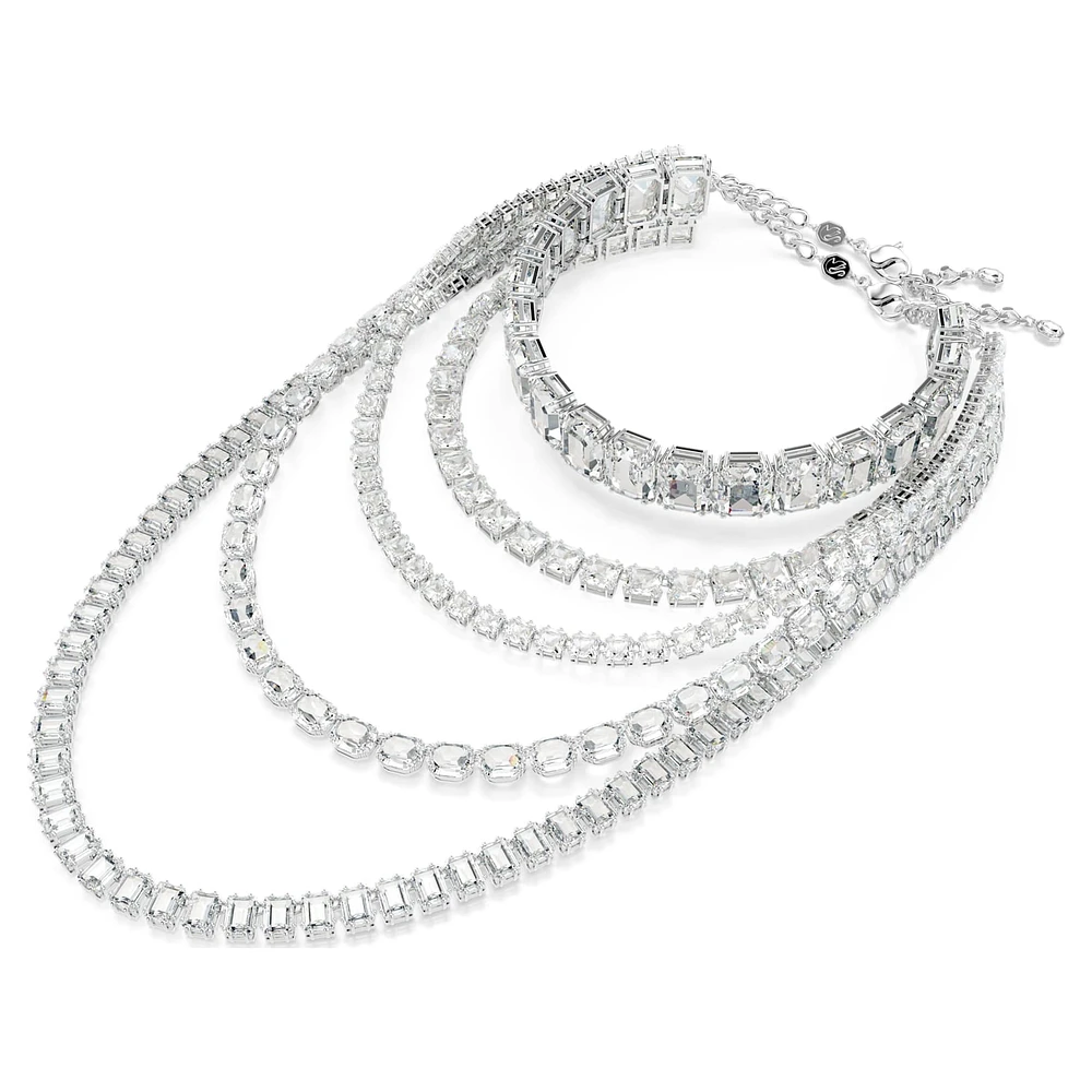 Millenia layered necklace, Mixed cuts, White, Rhodium plated by SWAROVSKI