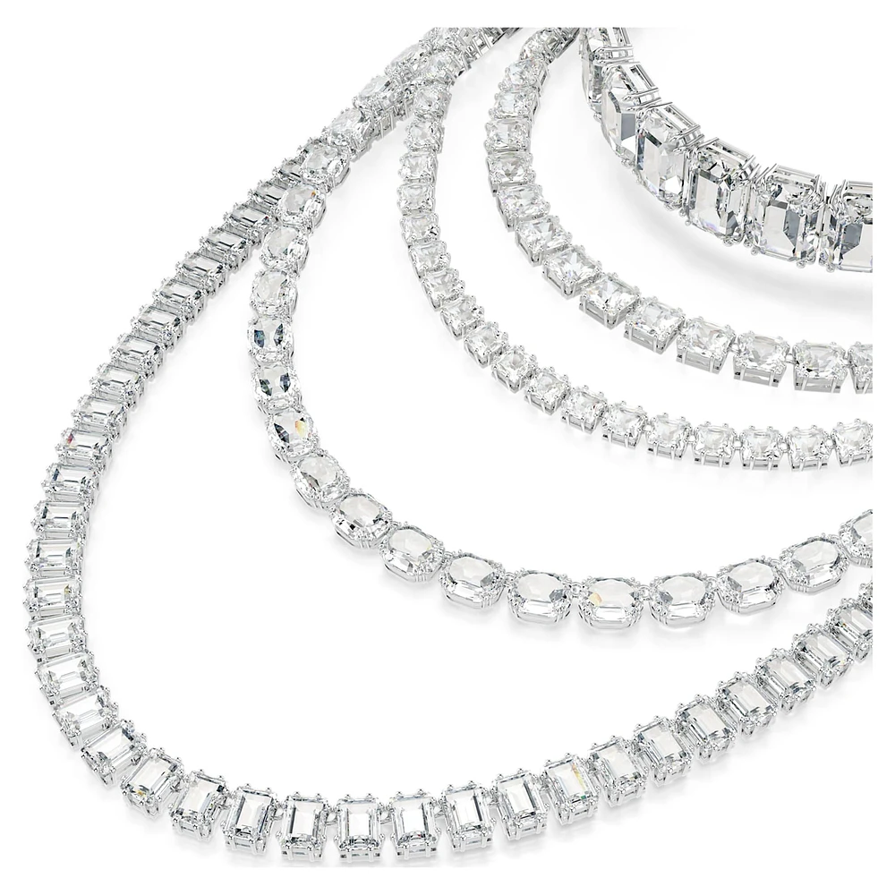 Millenia layered necklace, Mixed cuts, White, Rhodium plated by SWAROVSKI