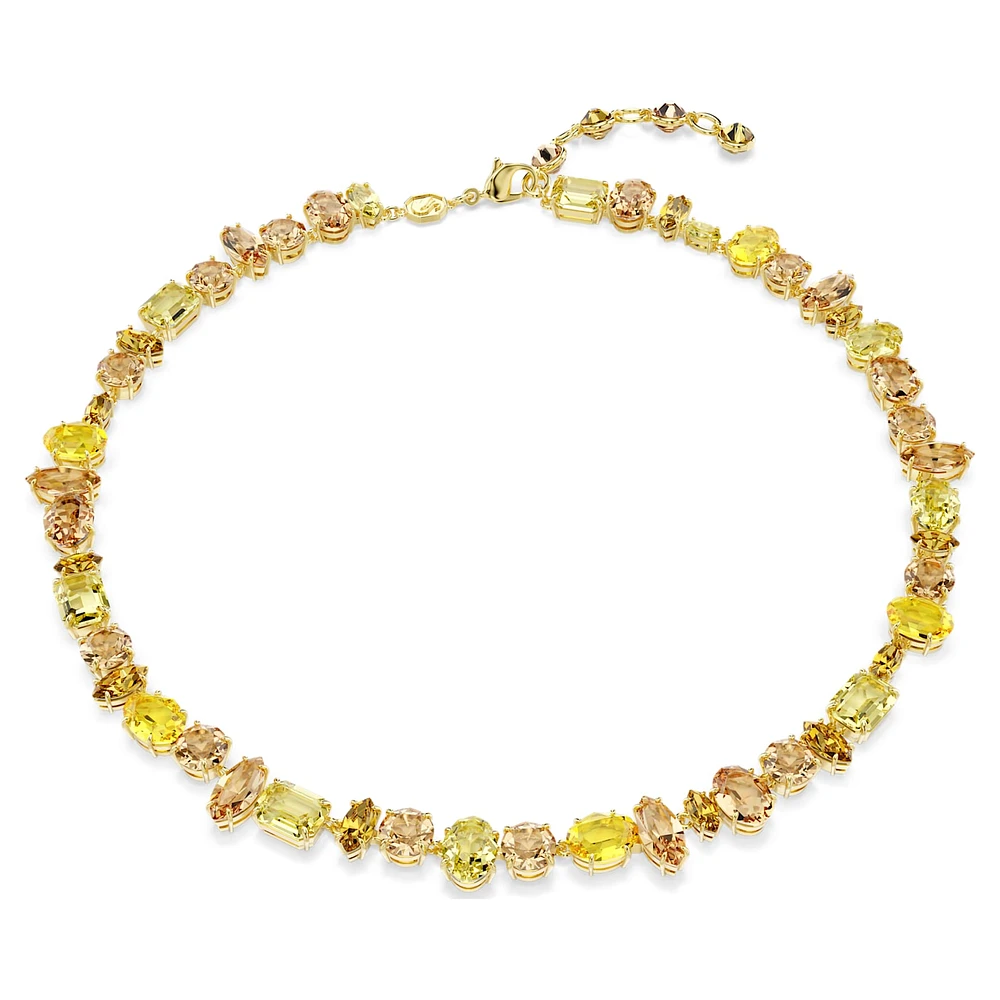 Gema Tennis necklace, Mixed cuts, Yellow, Gold-tone plated by SWAROVSKI
