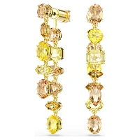 Gema drop earrings, Asymmetrical design, Mixed cuts, Long, Yellow, Gold-tone plated by SWAROVSKI
