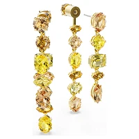 Gema drop earrings, Asymmetrical design, Mixed cuts, Long, Yellow, Gold-tone plated by SWAROVSKI