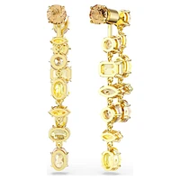 Gema drop earrings, Asymmetrical design, Mixed cuts, Long, Yellow, Gold-tone plated by SWAROVSKI