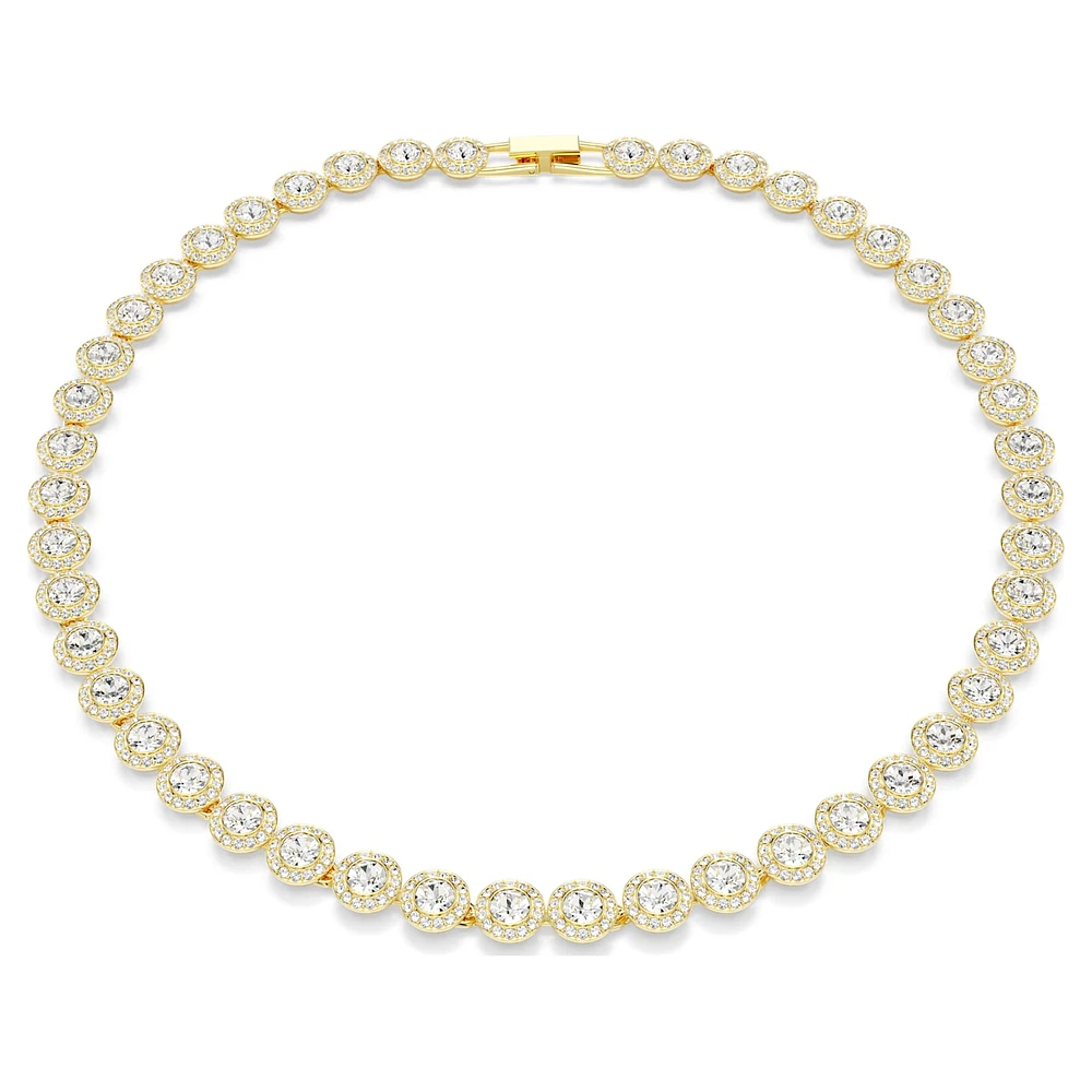 Una Angelic Tennis necklace, Round cut, White, Gold-tone plated by SWAROVSKI