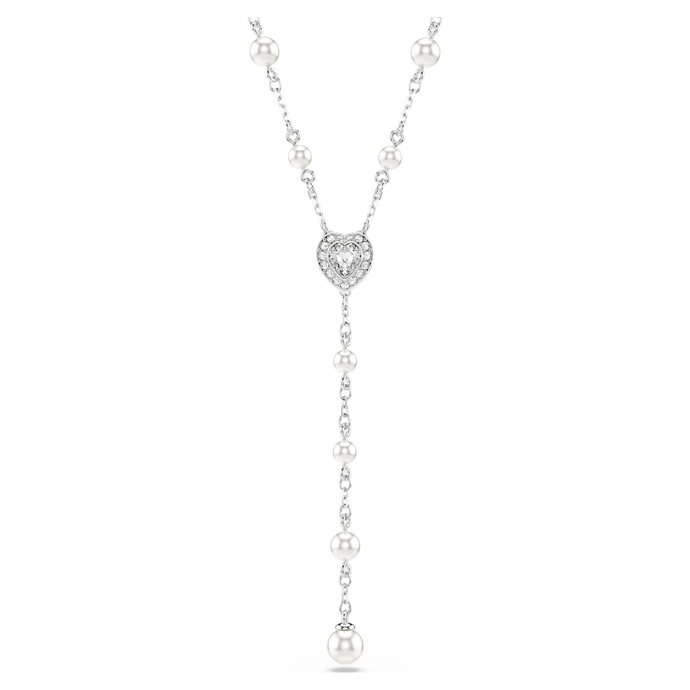 Ariana Grande x Swarovski Y necklace, Mixed cuts, Crystal pearl, Heart, White, Rhodium plated by SWAROVSKI