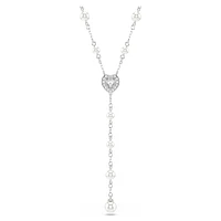 Ariana Grande x Swarovski Y necklace, Mixed cuts, Crystal pearl, Heart, White, Rhodium plated by SWAROVSKI