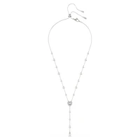 Ariana Grande x Swarovski Y necklace, Mixed cuts, Crystal pearl, Heart, White, Rhodium plated by SWAROVSKI