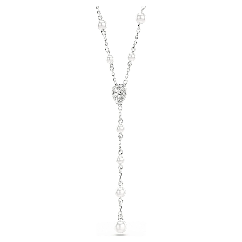 Ariana Grande x Swarovski Y necklace, Mixed cuts, Crystal pearl, Heart, White, Rhodium plated by SWAROVSKI