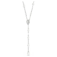 Ariana Grande x Swarovski Y necklace, Mixed cuts, Crystal pearl, Heart, White, Rhodium plated by SWAROVSKI