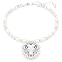 Ariana Grande x Swarovski necklace, Crystal pearl, Heart cut, Heart, White, Rhodium plated by SWAROVSKI