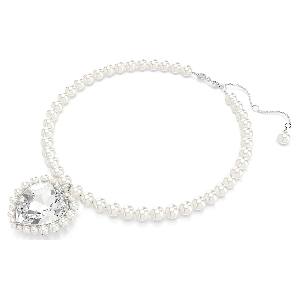 Ariana Grande x Swarovski necklace, Crystal pearl, Heart cut, Heart, White, Rhodium plated by SWAROVSKI