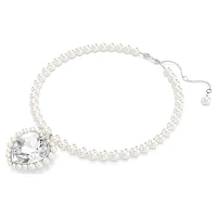 Ariana Grande x Swarovski necklace, Crystal pearl, Heart cut, Heart, White, Rhodium plated by SWAROVSKI