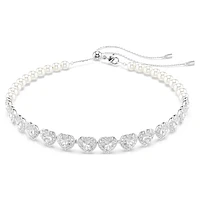 Ariana Grande x Swarovski Tennis choker, Mixed cuts, Crystal pearl, Heart, White, Rhodium plated by SWAROVSKI