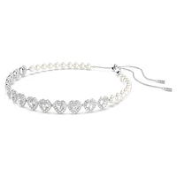 Ariana Grande x Swarovski Tennis choker, Mixed cuts, Crystal pearl, Heart, White, Rhodium plated by SWAROVSKI
