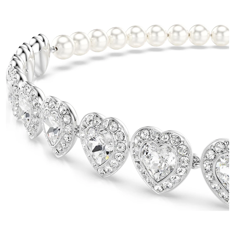 Ariana Grande x Swarovski Tennis choker, Mixed cuts, Crystal pearl, Heart, White, Rhodium plated by SWAROVSKI