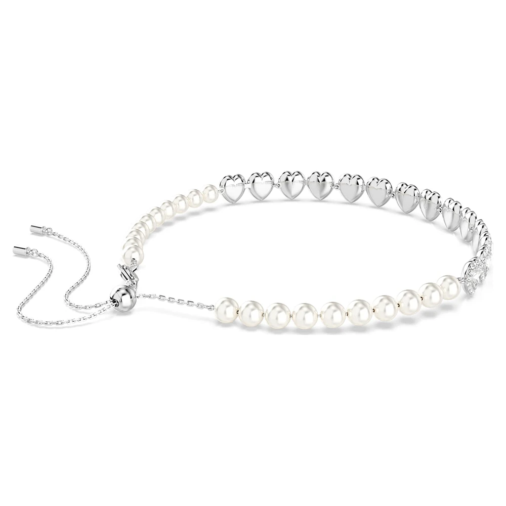 Ariana Grande x Swarovski Tennis choker, Mixed cuts, Crystal pearl, Heart, White, Rhodium plated by SWAROVSKI