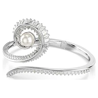 Ariana Grande x SWAROVSKI bangle, Crystal pearl, Baguette cut, White, Rhodium plated by