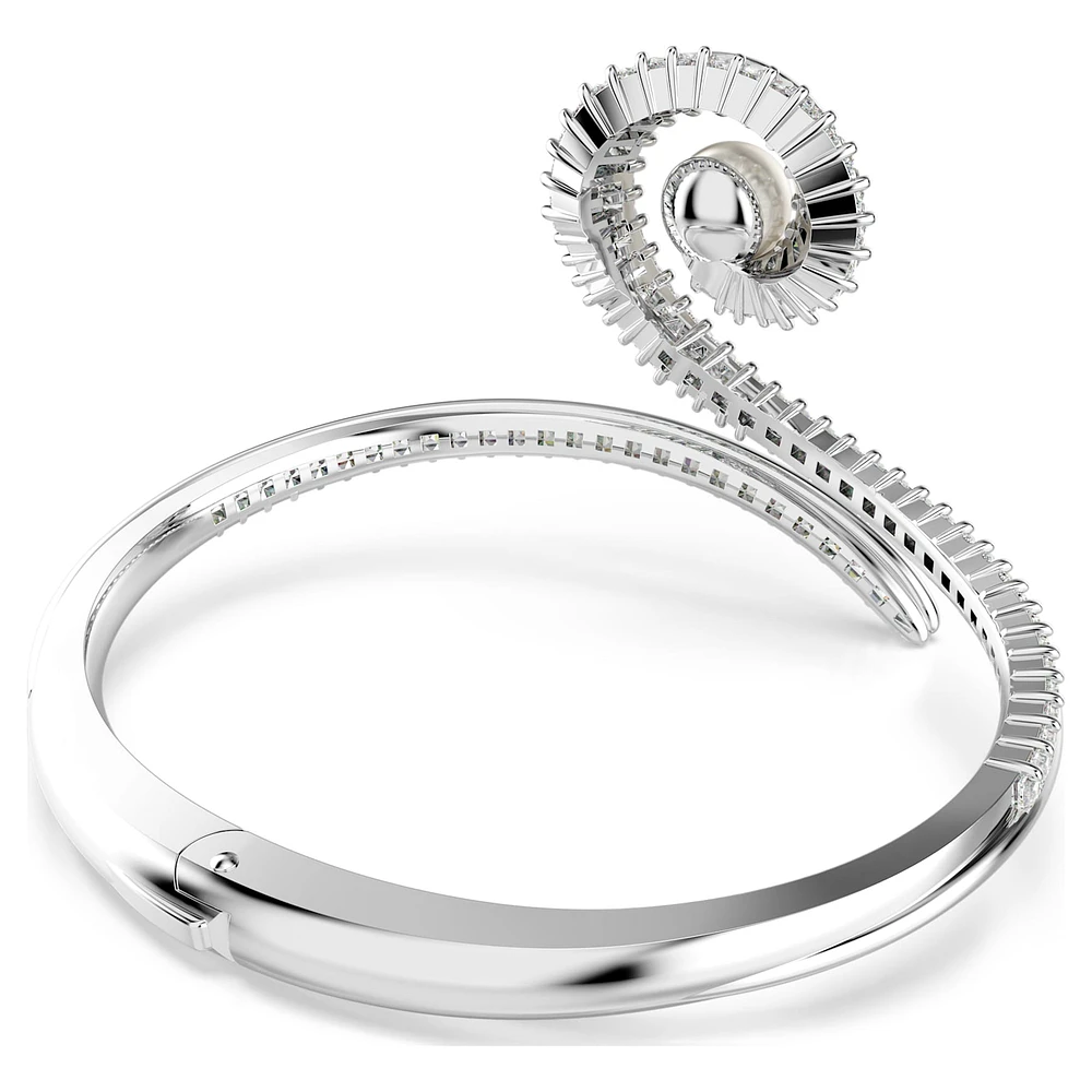 Ariana Grande x SWAROVSKI bangle, Crystal pearl, Baguette cut, White, Rhodium plated by
