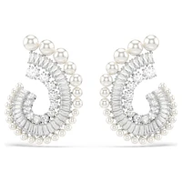 Ariana Grande x Swarovski drop earrings, Crystal pearl, Mixed cuts, White, Rhodium plated by SWAROVSKI