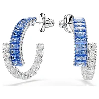 Matrix hoop earrings, Mixed cuts, Blue, Rhodium plated by SWAROVSKI