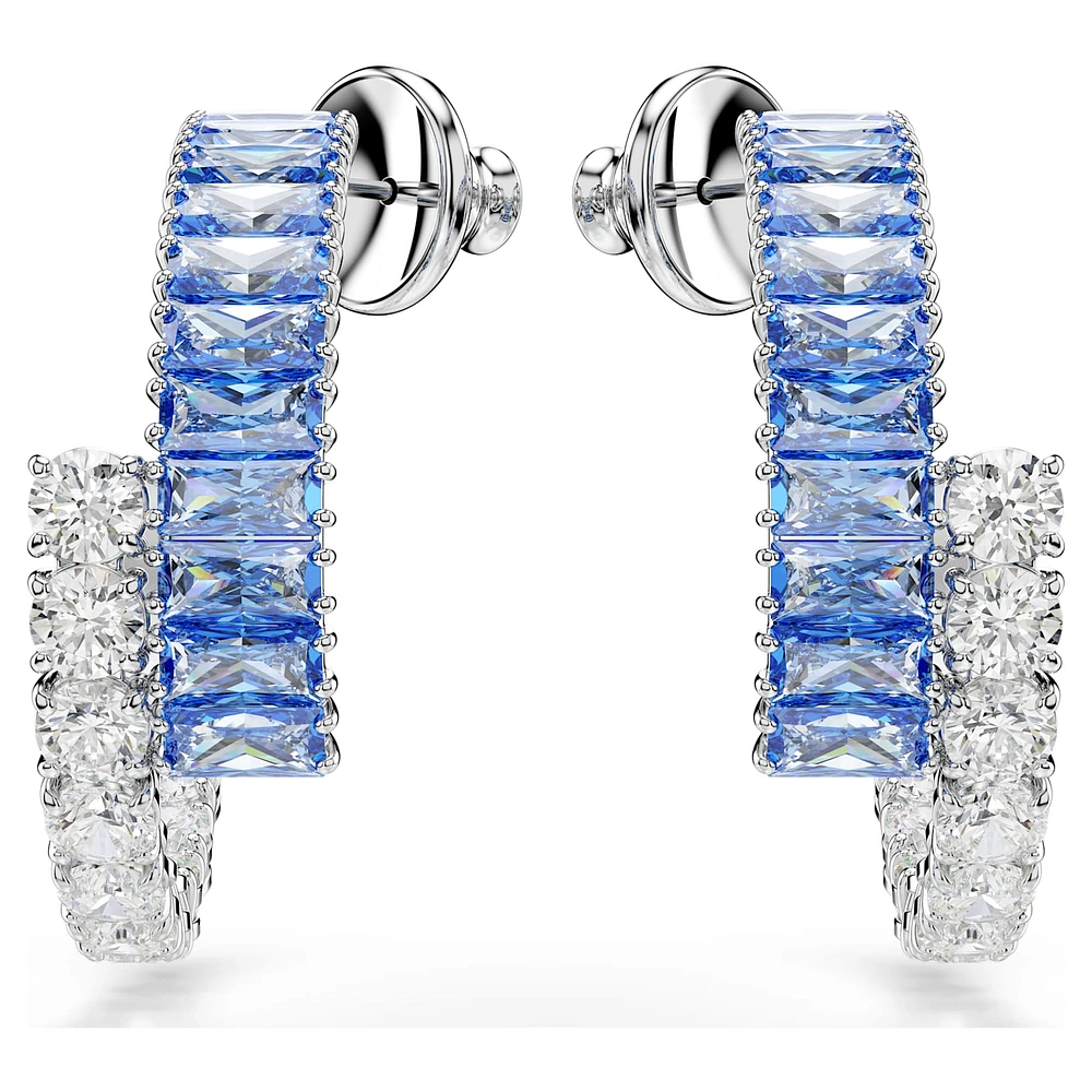 Matrix hoop earrings, Mixed cuts, Blue, Rhodium plated by SWAROVSKI