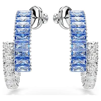 Matrix hoop earrings, Mixed cuts, Blue, Rhodium plated by SWAROVSKI