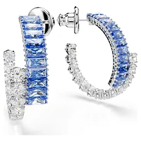Matrix hoop earrings, Mixed cuts, Blue, Rhodium plated by SWAROVSKI