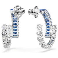 Matrix hoop earrings, Mixed cuts, Blue, Rhodium plated by SWAROVSKI