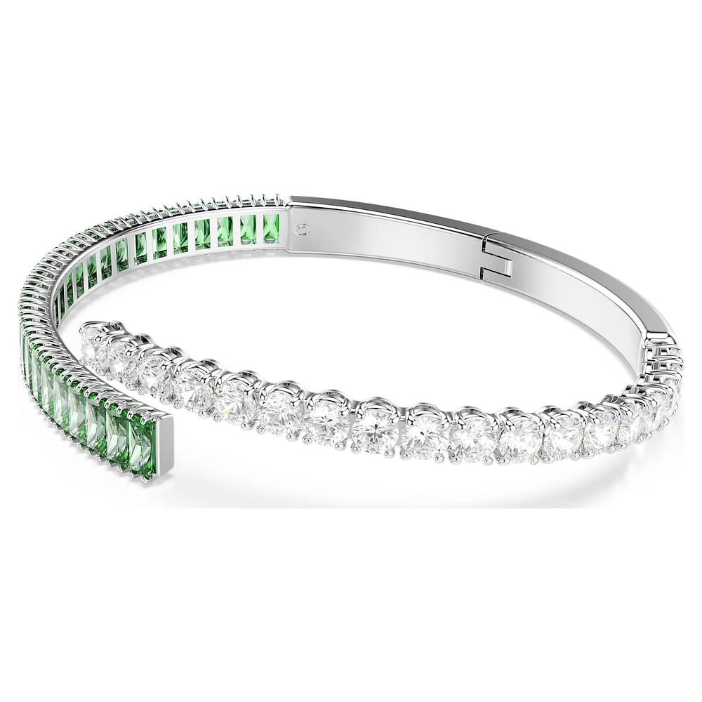 Matrix bangle, Mixed cuts, Green, Rhodium plated by SWAROVSKI