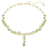 Constella Y necklace, Mixed cuts, Green, Gold-tone plated by SWAROVSKI