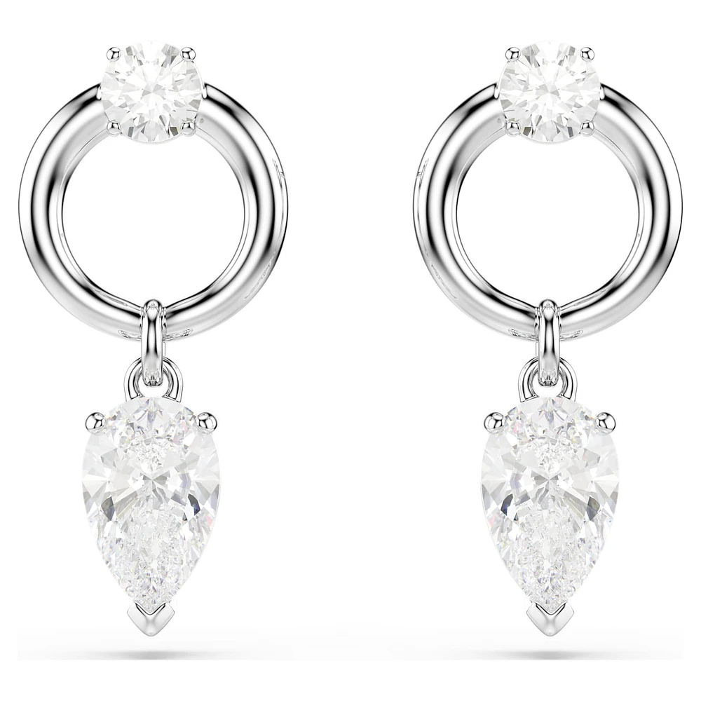 Mesmera drop earrings, Mixed cuts, White, Rhodium plated by SWAROVSKI