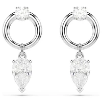 Mesmera drop earrings, Mixed cuts, White, Rhodium plated by SWAROVSKI
