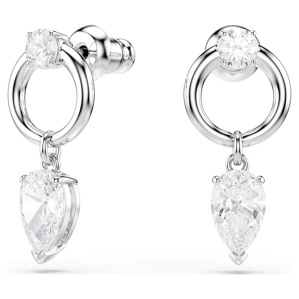 Mesmera drop earrings, Mixed cuts, White, Rhodium plated by SWAROVSKI