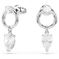 Mesmera drop earrings, Mixed cuts, White, Rhodium plated by SWAROVSKI